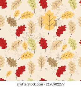 Autumn leaves seamless pattern on beige textured background