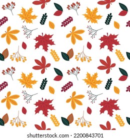 El otoño deja un patrón sin fisuras en el fondo blanco. Vector.