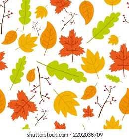 Autumn leaves seamless pattern on white background