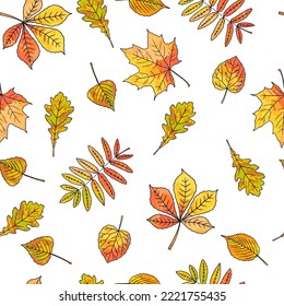 Der Herbst hinterlässt ein nahtloses Muster auf weißem Hintergrund. Muster im Aquarellstil