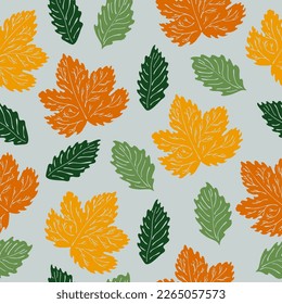Autumn leaves seamless pattern on light background, for textile, wrapping paper, fabrics, 