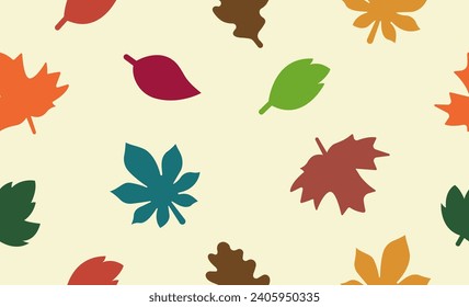 Autumn Leaves, Seamless Pattern On Beige Background. Vector Illustration