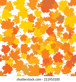 autumn leaves seamless pattern, orange yellow and red color 