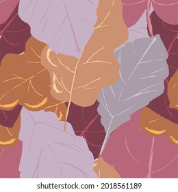 Autumn leaves seamless pattern in pastel colors. Vector endless texture for autumn seasonal design