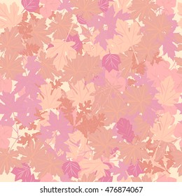 Autumn leaves seamless pattern in pink tones