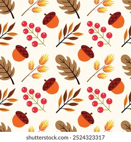 Autumn Leaves Seamless Pattern, Repeating Vector Texture