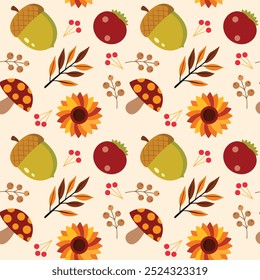 Autumn Leaves Seamless Pattern, Repeating Vector Texture