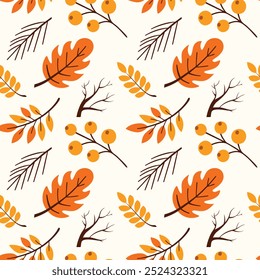 Autumn Leaves Seamless Pattern, Repeating Vector Texture