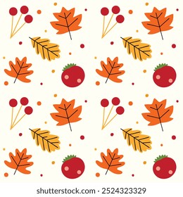 Autumn Leaves Seamless Pattern, Repeating Vector Texture
