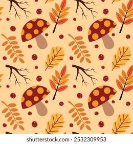 Autumn Leaves Seamless Pattern, Repeating Floral Patterns Vector Texture