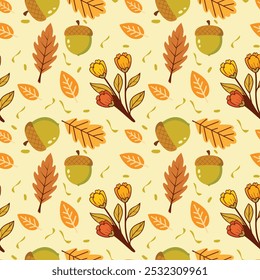 Patrón de hojas de otoño sin fisuras, repitiendo patrones florales Textura de Vector