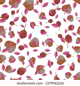 Autumn leaves. Seamless pattern. Season holidays decoration, wrapping paper, textile print, generic fall background etc. Vector illustration on white background.