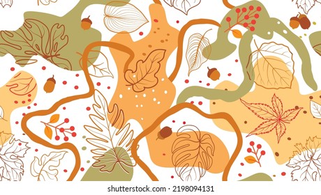 Autumn leaves seamless pattern. Season floral horizontal wallpaper. Fall leaf nature background.