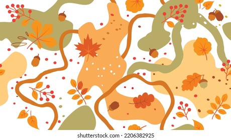 Autumn leaves seamless pattern. Season floral horizontal wallpaper. Fall leaf nature background.