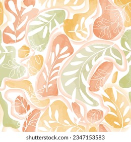 Autumn leaves seamless pattern. Season floral watercolor drawn wallpaper. Fall leaf nature background.