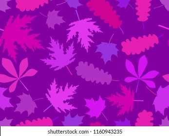 Autumn leaves seamless pattern set. Colorful purple leaves. Vector illustration