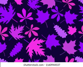 Autumn leaves seamless pattern set. Colorful purple leaves. Vector illustration