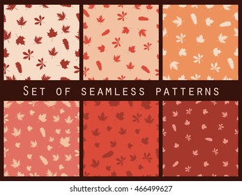 Autumn leaves seamless pattern set. Vector illustration.