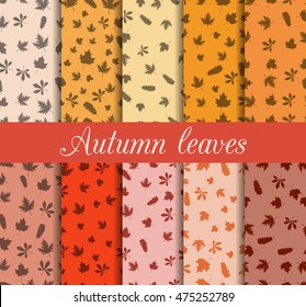 Autumn leaves seamless pattern set. For wallpaper, bed linen, tiles, fabrics, backgrounds. Vector illustration.