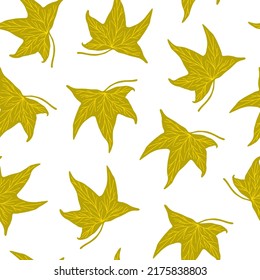 Autumn leaves seamless pattern, simple vector minimalist concept flat style illustration, multicolored hand drawn natural floral ornament for invitations, textile, gift paper, autumn holiday decor