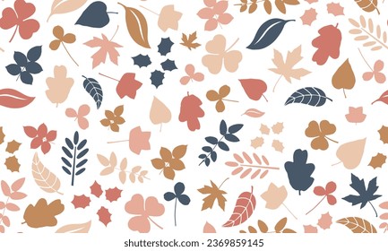 Autumn leaves seamless pattern for textile or book covers, manufacturing, wallpapers, print, gift wrap and scrap booking background. Vector illustration. Pastel fall color scheme isolated on white.