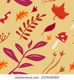 El Otoño Deja Un Patrón Sin Marea. Estilo Flat de moda. Fondo del Vector Beige.