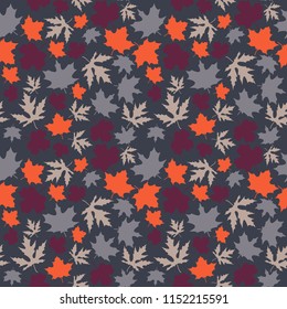 Autumn Leaves Seamless Pattern - Variety of maple leaves in colors of purple, orange, and gray