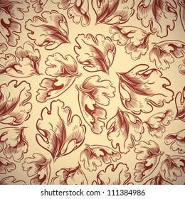Autumn leaves seamless pattern, vector background.