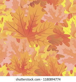 Autumn leaves. Seamless pattern, vector background. Yellow, purple and red maple leaves. Design for wallpaper, fabric, decoration materials, labels, wrappers.