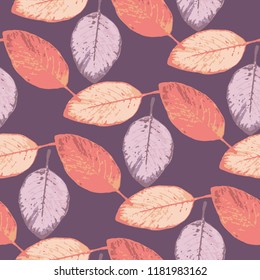 Autumn Leaves Seamless Pattern. Vector Illustration. Watercolor Background.