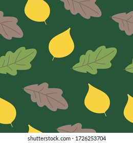 Autumn leaves seamless pattern in vector. Oak and birch tree leaves colorful print for textile, fabric, wrapping, wallpaper