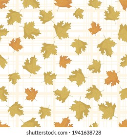 Autumn leaves. Seamless pattern. Vector yellow, orange, green leaf. Scrapbook, gift wrapping paper, textiles. seamless background of autumn maple leaves. for textile, book covers, Wallpaper, design