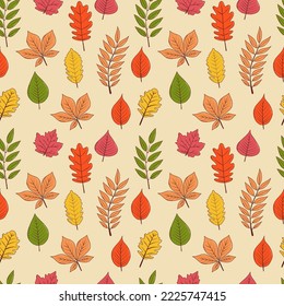 Der Herbst hinterlässt ein nahtloses Muster. Vektorgrafik in handgezeichnet Stil