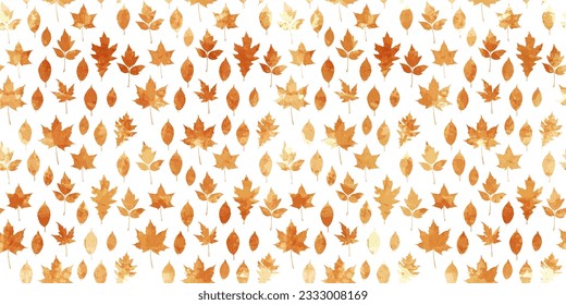 Autumn leaves seamless pattern, vector watercolor fall illustration. Red, yellow, and brown leaf background.