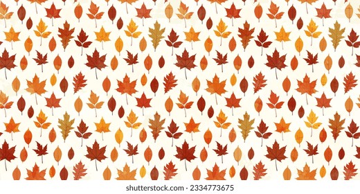Autumn leaves seamless pattern, vector watercolor fall illustration. Red, yellow, and brown leaf background.