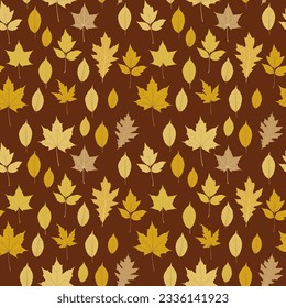 El otoño deja un patrón sin fisuras, ilustración de caída vectorial. Fondo de hojas rojas, amarillas y marrones. Volver al diseño escolar