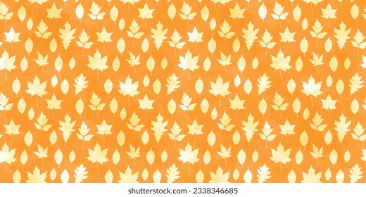 Autumn leaves seamless pattern, vector watercolor fall illustration. Red, yellow, and brown leaf background.