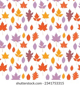 Autumn leaves seamless pattern, vector fall illustration. Red, yellow, and brown leaf background. Back to school design