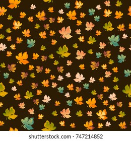 Autumn leaves seamless pattern, vector background. Red, yellow and green maple leaf, For the design of wallpaper, fabric, decoration material