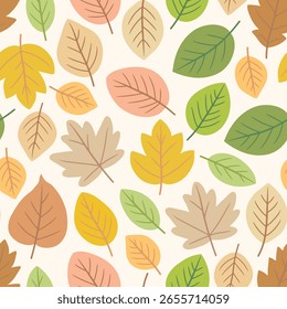 autumn leaves seamless pattern in warm fall tones. Perfect for fabric, packaging, wallpapers, textile and scrapbooking