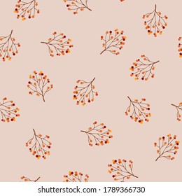 Hojas de otoño. Patrón sin foco de los racimos naranjas amarillos de Rowan sobre un fondo beige suave. Papel de ajuste, plantilla textil. Ilustración vectorial en estilo plano.