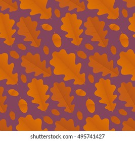 Autumn leaves seamless pattern.Background with oak leaves and acorns.