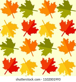 Autumn leaves seamless pattern,background. Pixel art game, cartoon flat style, wallpaper. Vector illustration. Pixel art of Maple Leaf, Flag  Canada. Happy thanksgiving day card, envelope, magazine