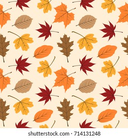 Autumn leaves seamless repeating pattern vector illustration