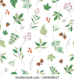 Autumn leaves seamless vector pattern with white background illustration.