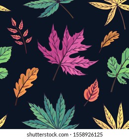 Autumn leaves seamless vector pattern. Falling colorful leaves. Autumnal background. Perfect for seasonal and Thanksgiving Day greeting cards, textile, wrapping.