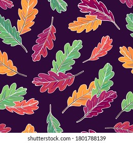 Autumn leaves seamless vector pattern. Falling colorful leaves. Autumnal background. Perfect for seasonal and Thanksgiving Day, greeting cards, textile, wrapping.