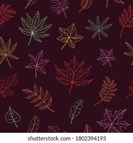 Autumn leaves seamless vector pattern. Falling colorful leaves. Autumnal background. Perfect for seasonal and Thanksgiving Day, greeting cards, textile, wrapping.