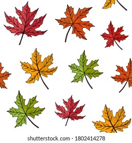 El otoño deja un patrón vectorial sin fisuras. Caer hojas coloridas. Fondo otoñal. Perfecto para la temporada y el día de Acción de Gracias, tarjetas de felicitación, textiles, envoltura.