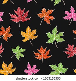 El otoño deja un patrón vectorial sin fisuras. Caer hojas coloridas. Fondo otoñal. Perfecto para la temporada y el día de Acción de Gracias, tarjetas de felicitación, textiles, envoltura.